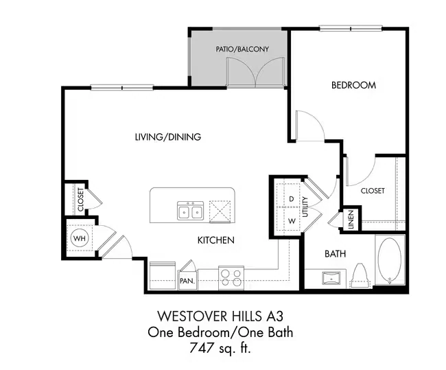 1BR 1BA (747 SF) 10309 floor plan